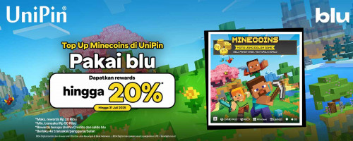 Top Up Minecoins di UniPin pakai blu Makin Hemat dengan Rewards Hingga 20%!